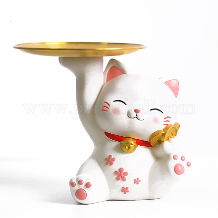 Скульптура счастливого кота из смолы с лотком для хранения ключей в прихожей DJEW-PW0012-084D-1