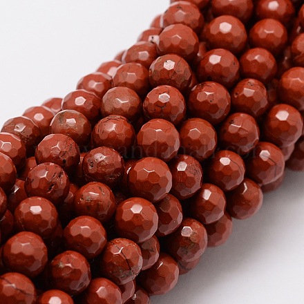 Faceted Round Natural Red Jasper Bead Strands G-L437-36-6mm-1