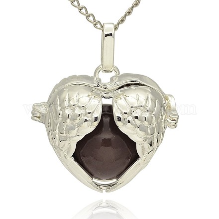 Silver Color Plated Brass Hollow Heart Cage Pendants KK-J241-10S-1
