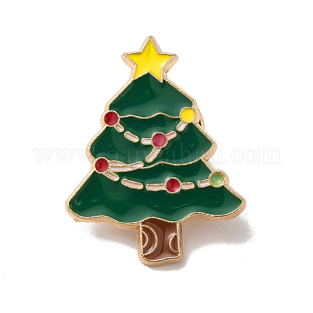 クリスマステーマのエナメルピン  バックパックの服のための黄金の合金のブローチ  クリスマスツリー  25.5x20x1.5mm XMAS-R001-01G-1