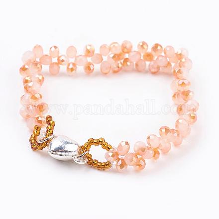 Half Plated Glass Beads Bracelets BJEW-JB03305-03-1