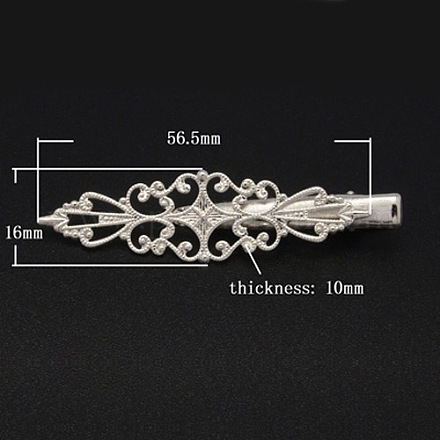 Silver Color Plated Iron Flat Alligator Hair Clip Findings X-PHAR-B008-S-1