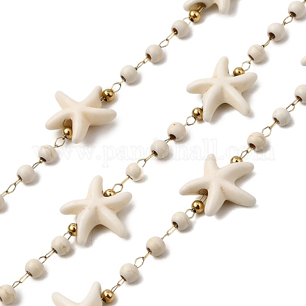 Цепи ручной работы из нержавеющей стали 304 с синтетическим бирюзовым узором в виде морской звезды CHS-L032-05G-03-1