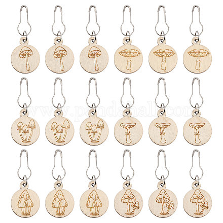 CHGCRAFT 18Pcs Knitting Stitch Marker Mushroom Pattern Removable Wood Locking Stitch Markers with Safety Pin for DIY Weaving Crochet Handmade Craft Jewelry Making Charms HJEW-BC0001-49-1