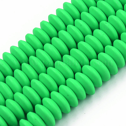手作り樹脂粘土ビーズ連売り  フラットラウンド  春の緑  8.5~9x3.5mm  穴：1.6mm  約112個/連  15.75インチ〜16.14インチ（40~41cm） X-CLAY-N008-064-A01-1