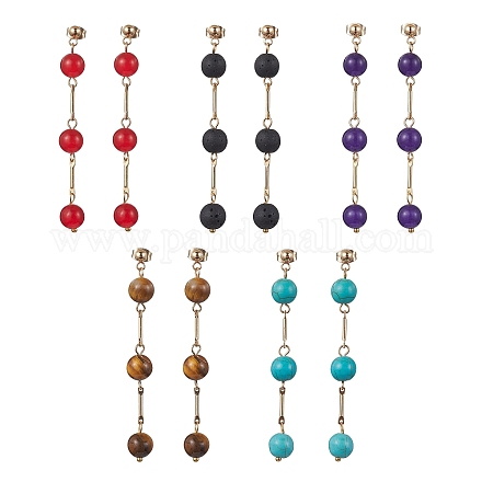 Natural & Synthetic Mixed Gemstone Dangle Stud Earrings EJEW-JE05671-1