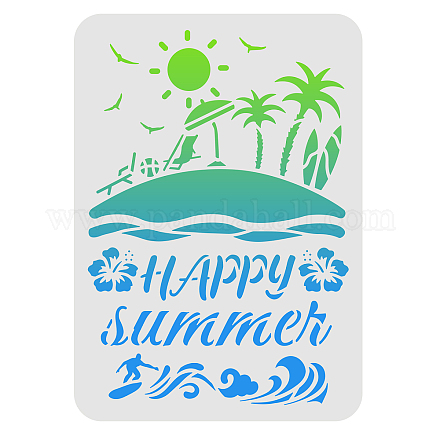 FINGERINSPIRE Happy Summer Stencil for Painting 29.7x21cm Summer Theme Stencils Beach Stencil Tropical Hawaiian Stencils for Painting on Wood Tile Paper Fabric Floor Wall DIY-WH0202-229-1
