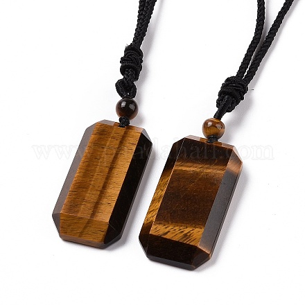 Adjustable Natural Tiger Eye Rectangle Pendant Necklace with Nylon Cord for Women NJEW-L171-03B-1