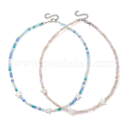 2 pièces ensemble de colliers de perles en verre et coquille naturelle de 2 couleurs NJEW-JN04646-02-1