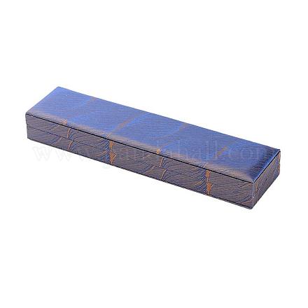 シノワズリ刺繍シルクネックレスボックス  ベルベットやスポンジで  長方形  ブルー  243x60x30mm OBOX-P001-06-1