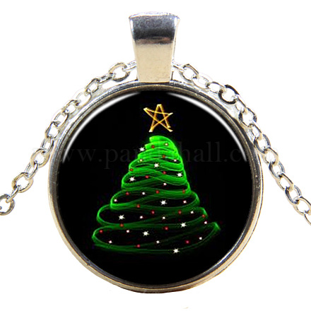 Christmas Theme Glass Pendant Necklaces NJEW-J056-B966-S-1
