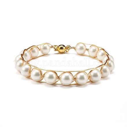 Round Shell Pearl Beaded Bracelet for Girl Women BJEW-TA00016-1