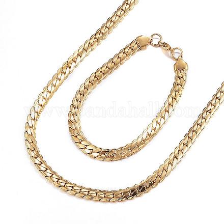 Conjuntos de joyas de collares y pulseras de 304 acero inoxidable SJEW-E066-03G-1