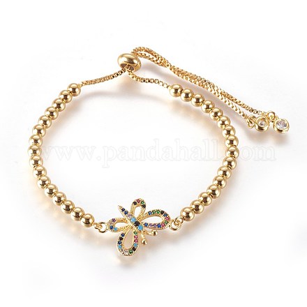 Adjustable Brass Cubic Zirconia Slider Bracelets BJEW-L652-01G-1