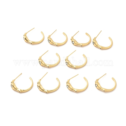 Cubic Zirconia C-shape Stud Earrings EJEW-F281-30B-G-1
