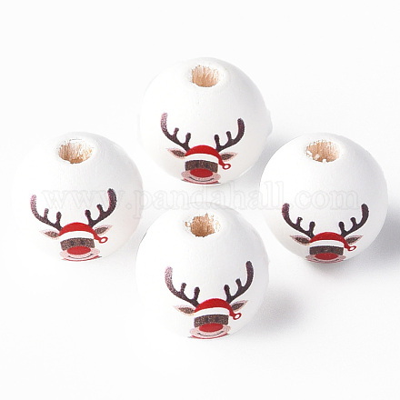 塗装天然木ビーズ  クリスマスのスタイル  ワピチと丸い  レッド  16x15mm  穴：4mm WOOD-N006-186-1