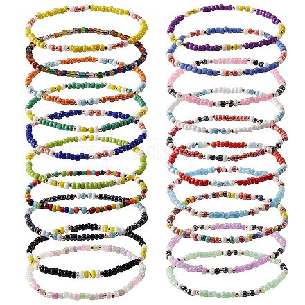 Ensemble de bracelets de cheville extensibles en perles de rocaille en verre de couleur bonbon pour fille et femme AJEW-SW00003-1