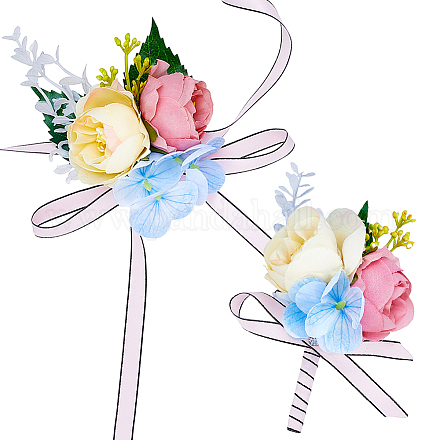 Craspire 2 pièces 2 styles tissu en soie et plastique imitation fleur poignet corsage et corsage boutonnière AJEW-CP0007-26B-1