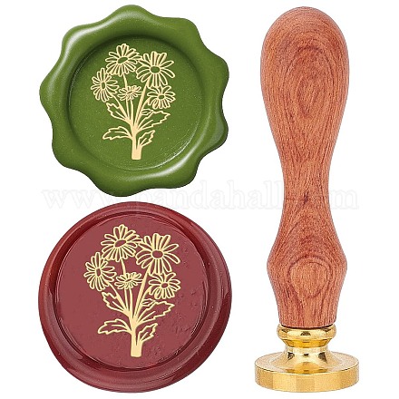 CRASPIRE Flower Wax Seal Stamp 25mm Removable Brass Head Vintage Vase Sealing Wax Stamp with Wooden Handle for Wedding Birthday Christmas Envelopes Invitations Gift Decoration AJEW-WH0412-0105-1