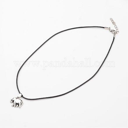 Elephant Tibetan Style Alloy Pendant Necklaces NJEW-F197-08-1