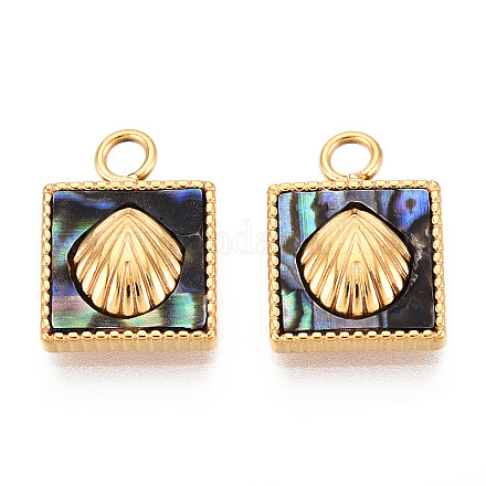 Квадрат из натуральной ракушки пауа из нержавеющей стали 304 с подвесками в форме ракушки STAS-N112-23B-G-1