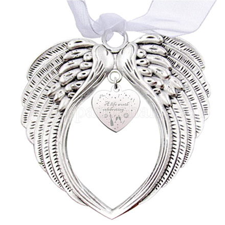 CREATCABIN Angel Wings Memorial Ornaments Christmas Tree Decor a Life Worth Celebrating Xmas Bauble Stylish Holiday Hanging Pendant Memory Gift for Loss Girlfriends Mum Dad Friends PALLOY-WH0102-004-1
