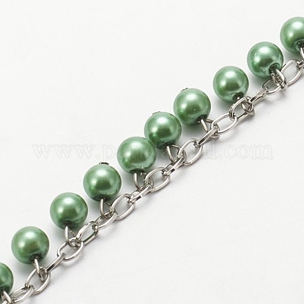 Handmade Round Glass Pearl Beads Chains for Necklaces Bracelets Making AJEW-JB00085-05-1