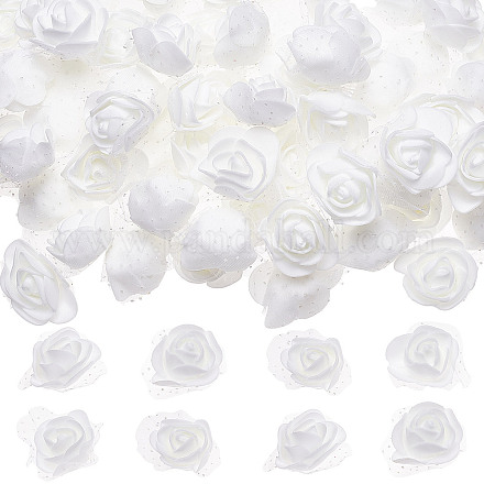 Craspire 100 cabeza de rosa de espuma con borde de encaje blanco 3d cabeza de flor artificial pequeña para manualidades accesorios día de San Valentín fiesta en casa boda ramo de novia decoración 1.7 x 1.7 pulgadas DIY-WH0304-623I-1