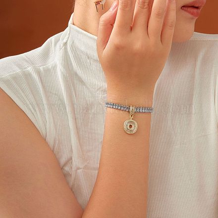 Модные латунные браслеты с подвесками из прозрачных кубических цирконий с микропаве&nbsp;AF9298-15-1