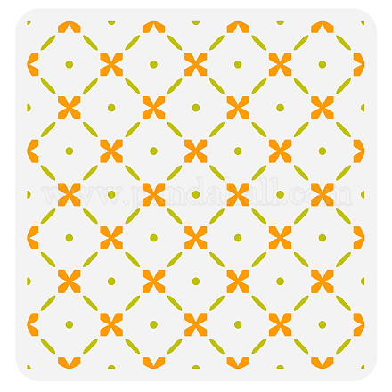 FINGERINSPIRE Moroccan Geometric Stencil 11.8x11.8 inch Grid Tile Wall Stencil Plastic Square Dots Flowers Pattern Stencil Modern Geometric Stencils Reusable Stencils for Painting Home Wall Decor DIY-WH0391-0255-1