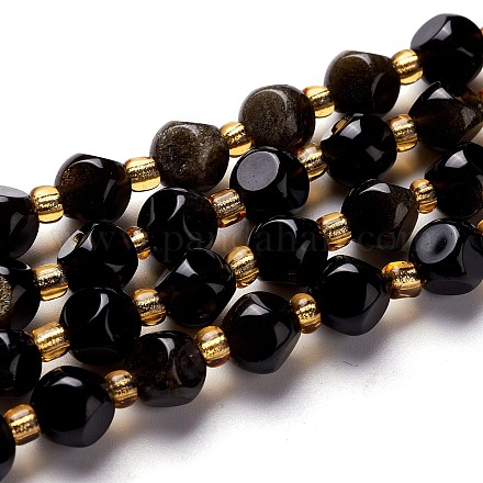 Chapelets de perles en obsidienne dorée naturelle G-M367-01A-1