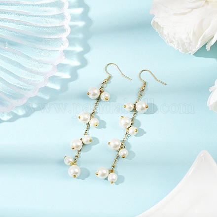 Стеклянные под жемчуг болтающийся серьги EJEW-JE06463-01-1