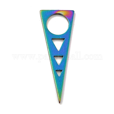 イオンメッキ201ステンレス鋼ペンダント  三角形のチャーム  虹色  22x8x1mm  穴：5mm STAS-A066-19M-1