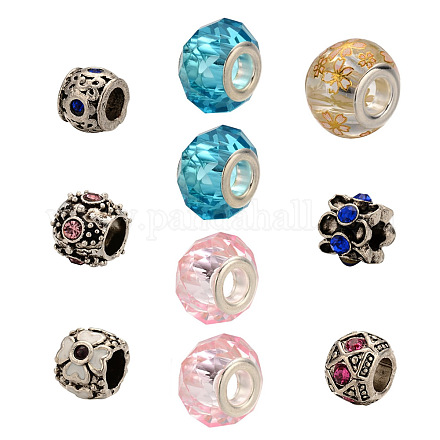 Dix pièces de perles de rondelle européennes mixtes FIND-X0008-01-1