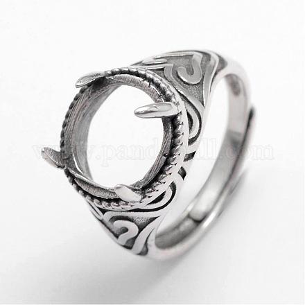 Adjustable Thai Sterling Silver Flat Round Wide Band Ring Components STER-F025-27AS-1