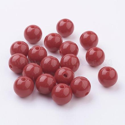 Red Round Opaque Acrylic Beads X-PAB707Y-9-1