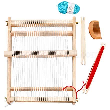 木製マルチクラフト織機  スプール付き  くし  シャトルとランダムな色の糸  DIY手編み織機  子供向けの知的なおもちゃ  モカシン  織機: 39.5x27x3cm DIY-WH0304-792-1