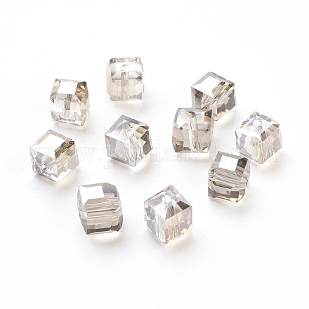 Abalorios de vidrio electrochapado de cubo X-EGLA-E006-3G-1