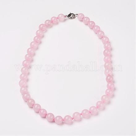 Rosa naturale perle di quarzo collane NJEW-F138-8mm-05-1