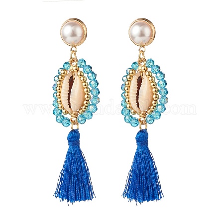 Boucles d'oreilles pendantes longues en fil de fer avec perles EJEW-TA00039-02-1