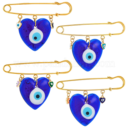 4 pièces 4 couleurs au chalumeau cœur mauvais œil breloques broche de sécurité broche JEWB-AB00004-1