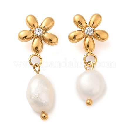 Серьги-гвоздики с вакуумным покрытием PVD из нержавеющей стали 304 в форме цветка со стразами EJEW-M224-02G-1