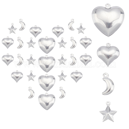 SUNNYCLUE 1 Box 80Pcs 4 Styles Star Moon Charms Stainless Steel Heart Pendants Moon And Star Jewellery Dangle Charm Accessories for Beginners DIY Earring Bracelet Necklacce Jewellery Making STAS-SC0003-51-1