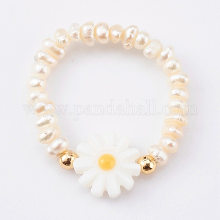 Anelli elastici con perline di perle naturali RJEW-JR00329-01-1
