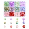 210Pcs 12 Styles Transparent Crackle Acrylic Beads, Drawbench Style, Round, Two Tone, Mixed Color, 8~10x7.5~9.5mm, Hole: 2mm, 210pcs/set