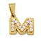 Ion Plating(IP) 304 Stainless Steel Pendants, with ABS Imitation Pearl, Letter M, 12.5x14.5x3.3mm, Hole: 6x3mm6x3mm