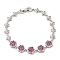 Medium Violet Red Cubic Zirconia Flower Link Bracelet, Brass Bracelet, Lead Free & Cadmium Free, Platinum, 7-1/2 inch(19cm)