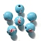 Valentine's Day Element Printed Wood Beads, Round, Sky Blue, 16mm, Hole: 4mm