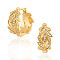 Brass Clear Cubic Zirconia Hoop Earrings, Golden, Leaf, 10mm