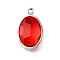 Glass Pendants, Oval, with Brass and Jumping Ring, Faceted, Long-Lasting Plated, Cadmium Free & Lead Free, Rack Plating, Platinum, 18x11x4.5mm, Hole: 1mm